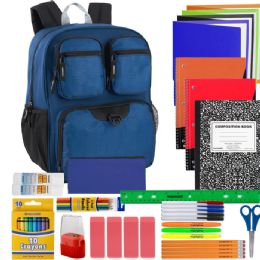 12 Bulk 18-Inch Multi Function Backpack With 45-Piece School Supply Kit - Navy