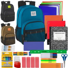 12 Bulk Trailmaker 18-Inch Daisy Chain TwO-Tone Backpack With 45-Piece School Supply Kit - Boys