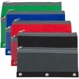 100 Bulk 3 Ring Binder Pencil Case With Mesh Pocket - 4 Colors