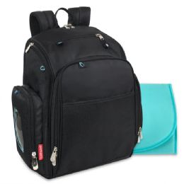 12 Bulk Fisher-Price Fastfinder Multi-Pocket Diaper Bag Backpack And Changing Pad Set - Black With Teal Interior