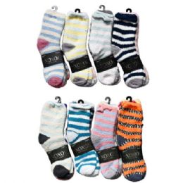 12 Bulk Xoxo Soft And Cozy 3-Count Fuzzy Socks In Assorted Designs For Shoe Sizes 4-10