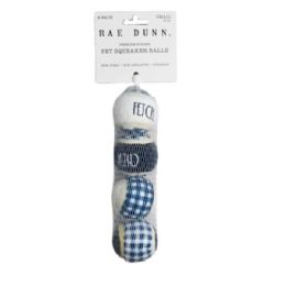 12 Bulk Rae Dunn 4 Pack Premium Rubber Pet Squeaker Balls In Navy Buffalo Plaid Design