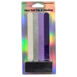 24 Bulk Amazing Shine 4 Piece Nail File Set With Sanding Block
