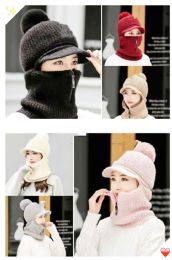12 Bulk Winter Hat With Neck Scarf With Zipper