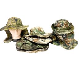 12 Bulk Camo Fishing Hat With Neck Cover Assorted Colors