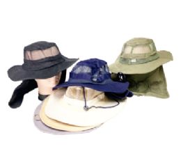 12 Bulk Plain Fishing Hat With Neck Cover Assorted Colors