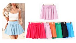 12 Bulk Ladies Solid Paper Bag Waist Shorts With Two Pockets