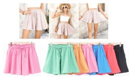 12 Bulk Ladies Solid Ribbed Paper Bag Shorts