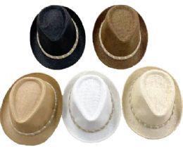 12 Bulk Straw Fedora Hat 12pc