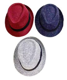 12 Bulk Solid Fedora Hat 12pc