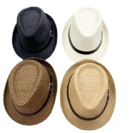 12 Bulk Straw Fedora Hat 12pc