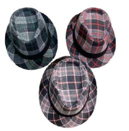 12 Bulk Plaid Fedora Hats