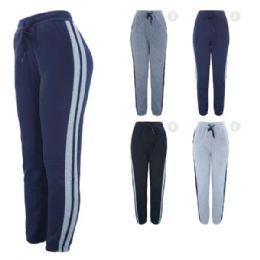 12 Bulk Lady Fur Lined Striped Sweat Pants