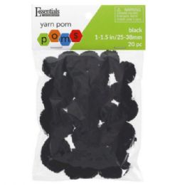 56 Bulk Essentials By Leisure 20 Count Assorted Sizes Black Yarn Craft Pom Poms