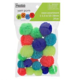 56 Bulk Essentials By Leisure 20 Count Assorted Sizes Neon Colors Yarn Craft Pom Poms