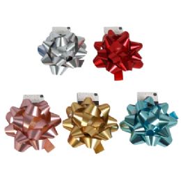 24 Bulk Gift Bow Jumbo 7.5in Star Brushed Metallic 5ast Colors