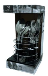 6 Bulk 21 Piece Stainles Steel Cutlery Set With Holder Asst Colors