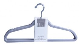 12 Bulk Set of 10 Non-Slip Velvet Hangers Grey