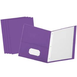 4 Bulk Paper 2-Pockets Portfolio , Purple With 3 Prongs 25 count