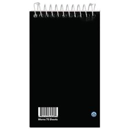 288 Bulk Memo Book Poly Cover Top Bound Spiral 3inch X 5inch 75 Ct., Black