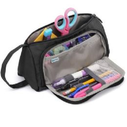 48 Bulk Large Capacity Soft Pencil Pouch Black
