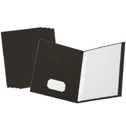4 Bulk Paper 2-Pockets Portfolio , Black With 3 Prongs 25 count