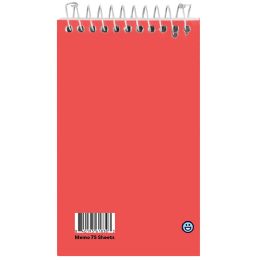 288 Bulk Memo Book Poly Cover Top Bound Spiral 3inch X 5inch 75 Ct., Red