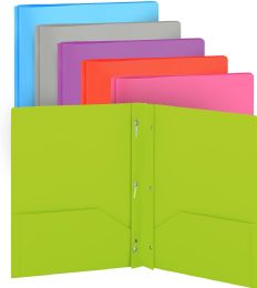 96 Bulk Poly 2-Pockets Portfolio Solid Color With 3-Prong , Yellow