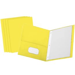 4 Bulk Paper 2-Pockets Portfolio Yellow With 3 Prongs 25 count