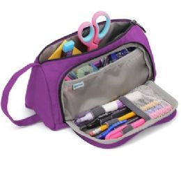 48 Bulk Large Capacity Soft Pencil Pouch Purple