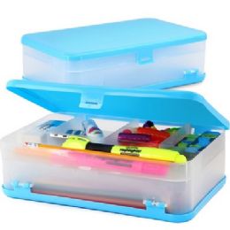 24 Bulk Pencil  Jumbo Double Deck Organizer Box, Blue