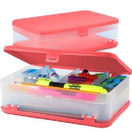 24 Bulk Pencil  Jumbo Double Deck Organizer Box, Red