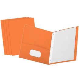 4 Bulk Paper 2-Pockets Portfolio Orange With 3 Prongs 25 count