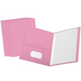 4 Bulk Paper 2-Pockets Portfolio Pink With 3 Prongs 25 count