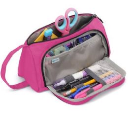 48 Bulk Large Capacity Soft Pencil Pouch Pink