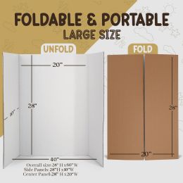 24 Bulk Trifold Poster Board 28inch X 40inch, White Presentation Board