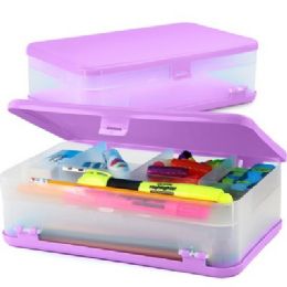 24 Bulk Pencil  Jumbo Double Deck Organizer Box, Purple
