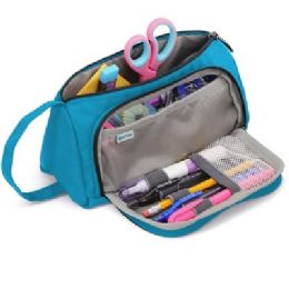 48 Bulk Large Capacity Soft Pencil Pouch Blue