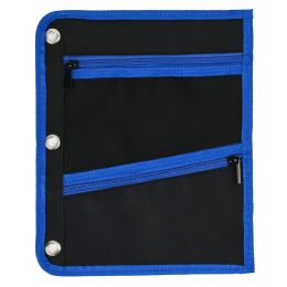 144 Bulk Jumbo Pencil Pouch 3-Pocket, Fit 3 Ring Binder Blue