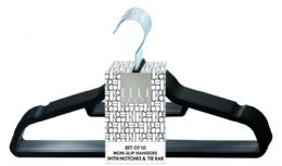 12 Bulk Set Of 10 NoN-Slip Hangers With Notches & Tie Bar