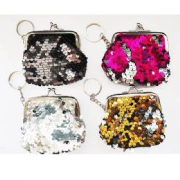 48 Bulk Reversible Sequins Snap On Coin Purse