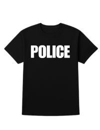 12 Bulk Unisex Cotton Police Printed T Shirt Black With White Print Size Small
