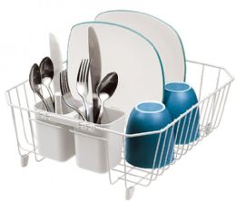 12 Bulk Dish Rack Set With Cutlery Holder / White