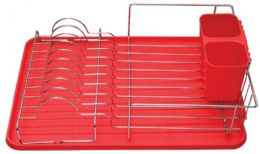 12 Bulk Dish Rack Set With Cutlery Holder Red 12.5 X 14 X 5.5 Inches