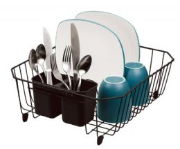 12 Bulk Ew162-Bk Dish Rack Set With Cutlery Holder Black