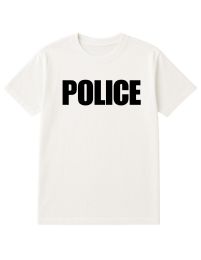 48 Bulk Unisex Cotton Police Printed T Shirt White With Black Print Back And Front Size Small