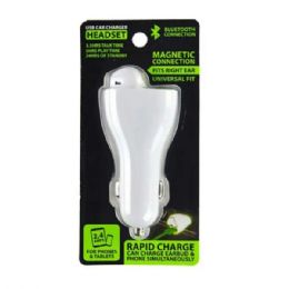 12 Bulk Gadget Gear Bluetooth Earpiece With 2.4 Amp Rapid Car Charger