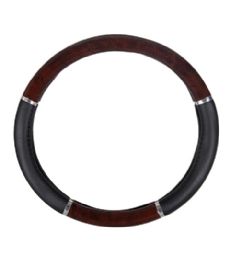 12 Bulk STEERING WHEEL COVER BLK DK WOOD GRAIN