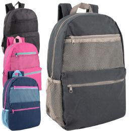 24 Bulk 17-Inch Double Front Pocket Backpack With Side Mesh Pocket - 4 Colors