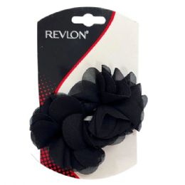 60 Bulk Revlon Metal Hair Barrette With Black Mesh Fabric Flowers
